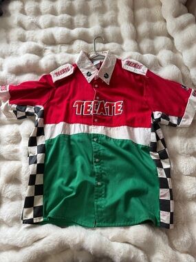 Retro Tecate Racing Short-Sleeve Button Shirt - Red, White & Green
